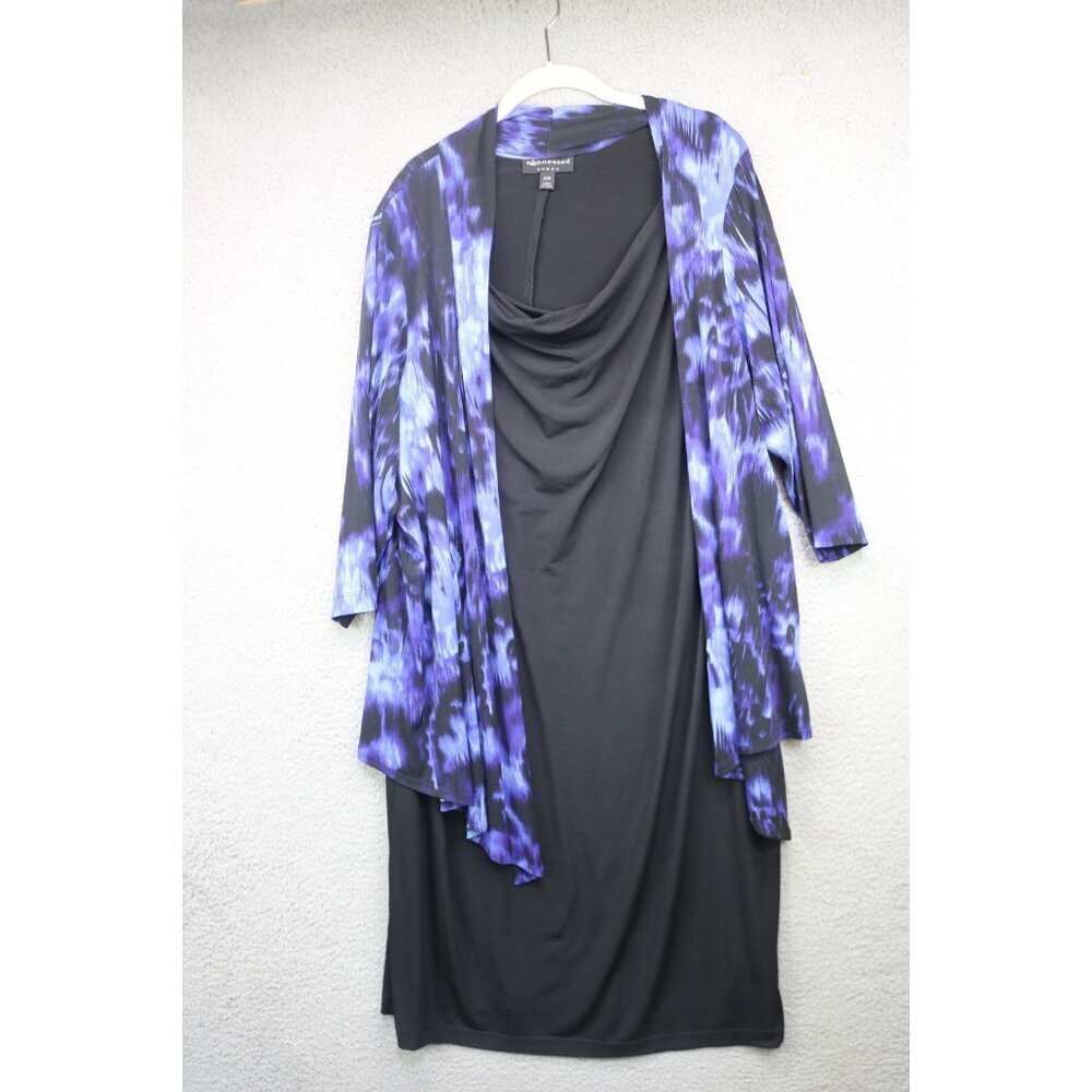 Connected Black Silky Cowl Neck Midi Dress w/Attached Cardigan-Size 20W-Church - Picture 1 of 9